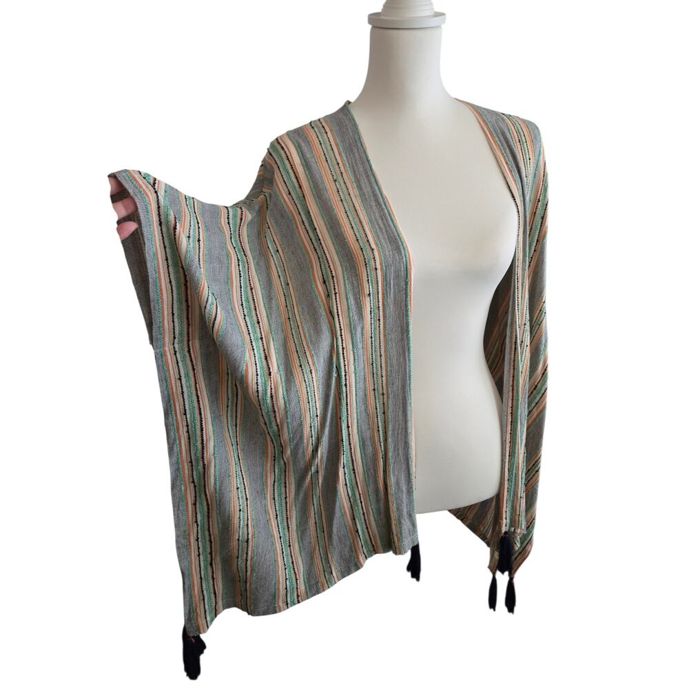 Boho Embroidered Fringe Trim Kimono Top Free Size Multicolor Festival Vacation - Picture 5 of 9